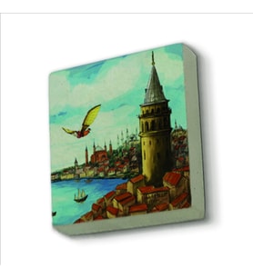 Galata Kulesi Hezarfen Ahmet Çelebi’nin uçuşu Baskılı Doğaltaş  Magnet(KRT-025)Buzdolabı Süsü
