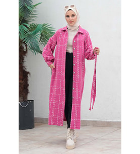 Düğmeli Kaşe Kaban Pembe 19600