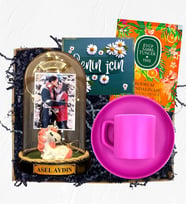 İsimli Fotoğraflı ve Işıklı Fanus & Pembe Kahve Fincanı  Kişiye Özel Premium Set (Model 6)