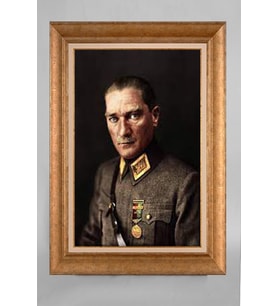 Altın Varaklı Çerçeveli Paspartulu Atatürk Tablo a262 (Gold)