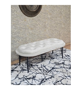 Ufo Oturak Bench - Siyah Boyalı Telli Ayak - Oturak - Bench - Puf - Yatak Ucu Pufu Krem Renk 100 x 50 Boyut/Ebat (Çok Renkli)