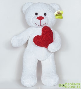 50 cm Kalpli Peluş Sevimli Ayıcık (%100 Yerli) (Beyaz)