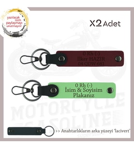 Motorcu Yolculara, İsim Plaka ve 0 - Kan Grubu Yazılı Güvenli Sürüş Anahtarlığı, F Yeşil-Bordo-Laci (Çok Renkli)