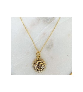 925 Ayar Gümüş Güneş Ve Ay Tasarım Kolye (Gold)