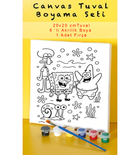 Kare Pantolon 2 Çocuk Boyama Seti - Tuval Boyama Seti 20x20 Çocuk Hobi Seti Akrilik Boyalı Ön Çi
