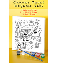 Kare Pantolon 2 Çocuk Boyama Seti - Tuval Boyama Seti 20x20 Çocuk Hobi Seti Akrilik Boyalı Ön Çi