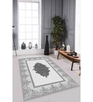 Gri Klasik Göbekli Kaymaz Tabanlı Dekoratif Halı MK66 - 100 x 160 cm