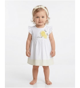 Caramell Bebek Elbisesi - Bandanalı - ELB6456 - Lemon - Beyaz