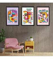 3'lü Ahşap Lamine Çerçeveli Mdf Tablo Pablo Picasso Renkli Portre (Siyah)