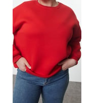 Büyük Beden Oversize Bisiklet Yaka Düşük Kol Rahat Kesim Basic Kalın polarlı Örme Sweatshirt