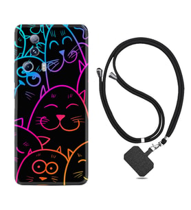 Xiaomi Mi 13 Lite Kılıf Silikon Boyun Askılı İpli Desenli Silikon Neon Cats 1790