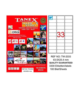 TANEX 2033 LASER ETİKET 63x25mm 33x100 3300 ADET