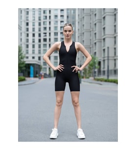 Siyah Midi Spor Şort Tayt Tulum