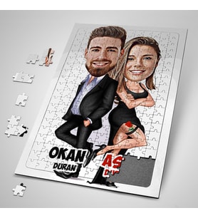 Yıldönümü Hediyesi Kişiye Özel Gizli Ajan Sevgililer Karikatürlü Puzzle