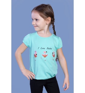 Toontoy Kız Çocuk Lastikli Büzgü Detaylı Baskılı Tişört (Mint Yeşili)