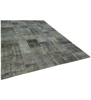 Gri Halı Modern Geometrik Desenli El Dokuma Salon Halısı Patchwork Detaylı Eskitme Vintage Stili