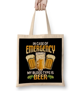 Funny In Case Of Emergency My Blood Type Is Beer Bez Çanta Uzun Saplı