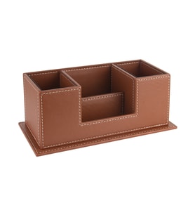 Masaüstü Deri Organizer Kalemlik 4 Gözlü Desktop Organizer Rainbow Vegan 10x12x25 cm. (Taba)