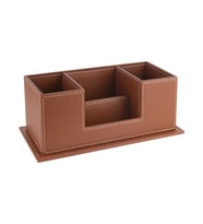 Masaüstü Deri Organizer Kalemlik 4 Gözlü Desktop Organizer Rainbow Vegan 10x12x25 cm. (Taba)