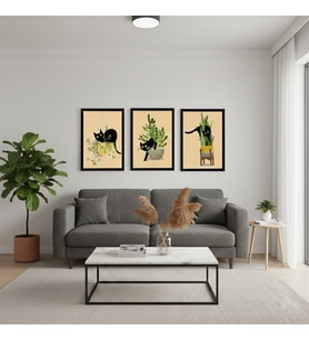 “Yaramaz Kedi Serisi 3 Parça MDF Çerçeveli Tablo – Salon ve Oturma Odası Dekoru”