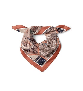 Paisley Patchwork Desenli Saten Fular – Kiremit & Lacivert