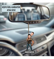 Baba ve Çocuğa Özel Karikatür Ayna Süsü, Babalar Gününe Özel Hediye, Babaya Hediye