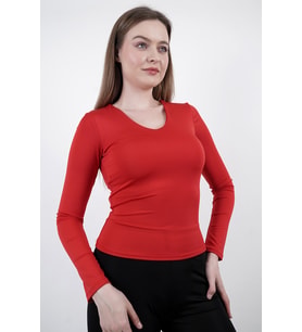 Kadın Sendy Kumaş  V Yaka Bluz (Kırmızı)