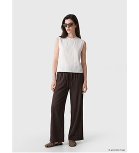 LCW Comfort Kahverengi Beli Lastikli Geniş Paça Kadın Pantolon