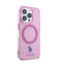 Apple iPhone 14 Pro Uyumlu Kılıf U.S. POLO ASSN. M-safe Şarj Özellikli Transparan Tasarım Kapak (Pembe)