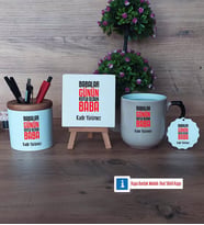 Babalar Günü Hediyesi Dekoratif Taş, Kalemlik, Sihirli Oval Kupa Bardak, Ahşap Anahtarlık Hediye Babaya Hediye (Model 1)
