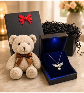 925 Ayar Gümüş Zümrüdü Anka Kuşu Kadın Kolye Premium Işıklı Kutulu Siyah Hediye Kutulu Peluş Ayıcık Hediyeli
