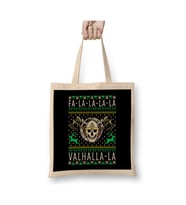 Fa La La La Valhalla La Viking Knit Yılbaşı Beyaz Bez Çanta Uzun Saplı Alışveriş Çantası