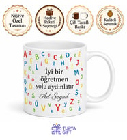 İsimli ABC Desenli İngilizce Öğretmeni Kupası Hediye Bardak Özel Tasarım