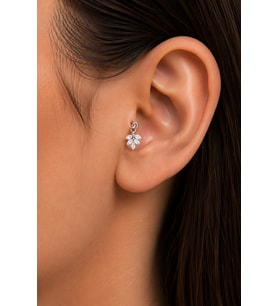 Sertifikalı 316L Çelik Markiz Taşlı Yaprak Dalı Figürlü Sallantılı Premium Gümüş Renk Tragus ve Helix Piercing