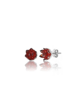 925 ayar gümüş, Garnet taşlı Rodyum kaplama Lotus Çiçeği küpe (STD)