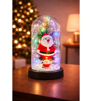 Cam Fanus İçinde Renkli LED Işıklı Yılbaşı Figürü Noel Baba / Ayıcık / Kardan Adam Dekoratif (Sarı-Ekru)