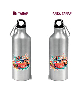 Metal Gumus Kancalı Baskılı Su Matarası 600ml. (SarıBeyaz)