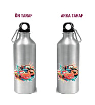 Metal Gumus Kancalı Baskılı Su Matarası 600ml. (SarıBeyaz)