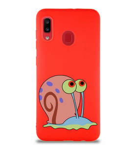 Samsung Galaxy A30 Soft Premier Kapak Salyangoz Gary Tasarımlı Silikon Kılıf - Kırmızı (Şeffaf)