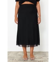 Moda Büyük Beden Regular Düz Desen Günlük Midi Boy Astarlı Tül Maxi Örme Etek