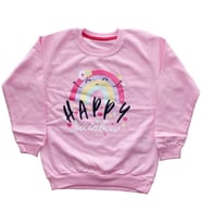 Kız Çocuk Pembe Happy Gökkuşağı Baskılı Tek Üst Sweat