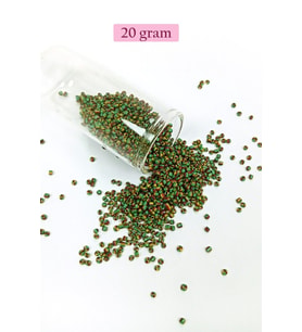 Dökme Cam Kum Boncuk (11/0) 2 mm - 20 Gram - Yeşil Sarı Çizgili - BNC006