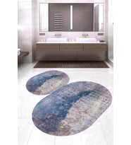 Dijital Baskılı Kaymaz Taban Yıkanabilir Oval 2'li Klozet Takımı Banyo Paspası NOKZ-HT-740 (Mavi)