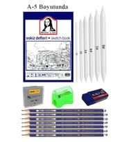Eskiz Defteri A5 50 Yaprak Karakalem Çizim Seti Gölgelendirme Kalemi Hamur Silgi Faber Castell Dereceli Kalem Hobi Tasarım Seti (Beyaz)