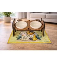 always the best Ahşap Köpek Mama ve Su Kabı ile Kedi Köpek Paspası - Demonte Köpek Mama Su Kabı, Çift Hazneli Seramik Mama ve Su Kabı - Ayarlanabilir Kedi Köpek Mama Kabı (Beyaz)
