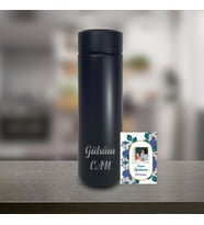 Kişiye Özel Öğretmenler Günü Özel Dijital Sıcaklık Göstergeli Süzgeçli Siyah Termos 450 Ml HK2343