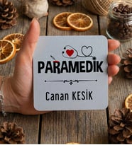 Kişiye Özel Paramedik Bardak Altlığı Tıp Bayramı Hediyesi (Beyaz)