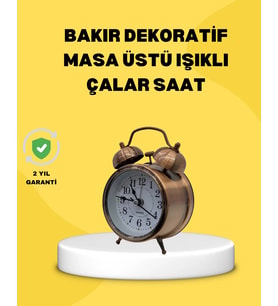 Dekoratif Bronz Renk Metal Alarmlı Masa Üstü Saat Klasik Tasarım