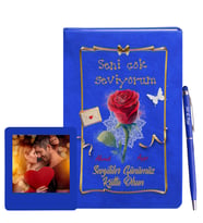 Sevgililer Gününe Özel Mavi Defter Kalem & Instagram Çerçeve Hediye Seti 15