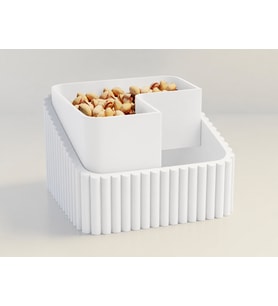 3D Baskı Fıstık Kasesi - Çift Hazneli Kabuk Ayırıcı Sunum Kasesi - Beyaz Beyaz